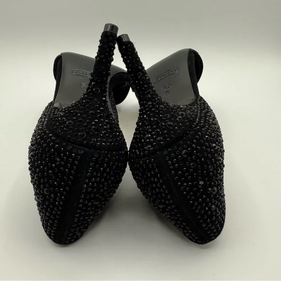 COACH Camille Heels Black Suede Rhinestone Pointed Toe Pumps 6.5 - Picture 5 of 16